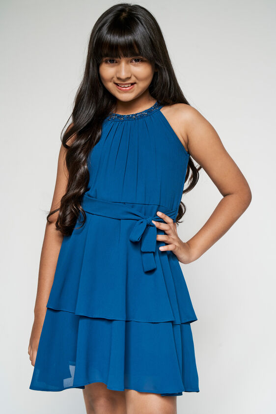 Teal Tiered Flared Dress, Teal, image 1